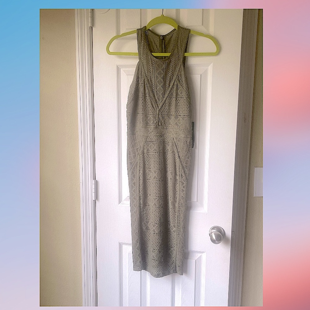 BCBG MAXAZRIA "Dena" BRAND NEW W TAGS BODYCON FITTED MIDI OLIVE GREEN DRESS